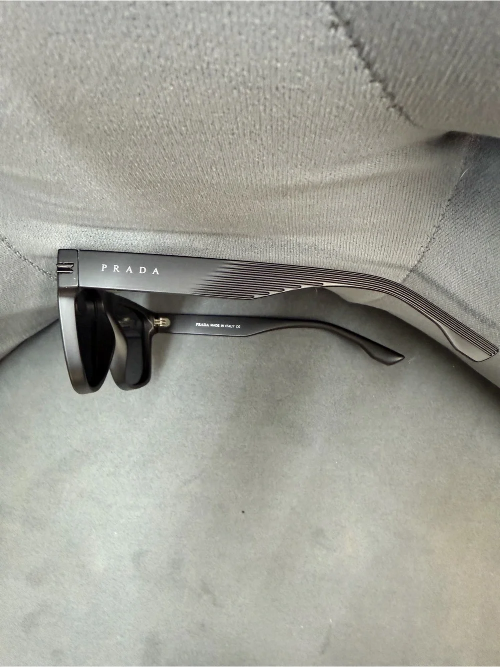 Prada Black Signature Temple Rectangular Sunglasses